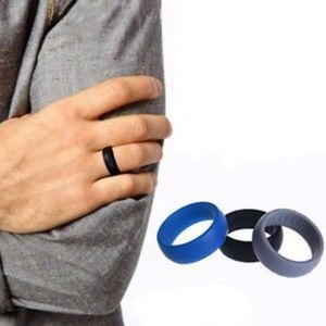 Trio of Athletic Wedding Band Ring Blue Grey Black